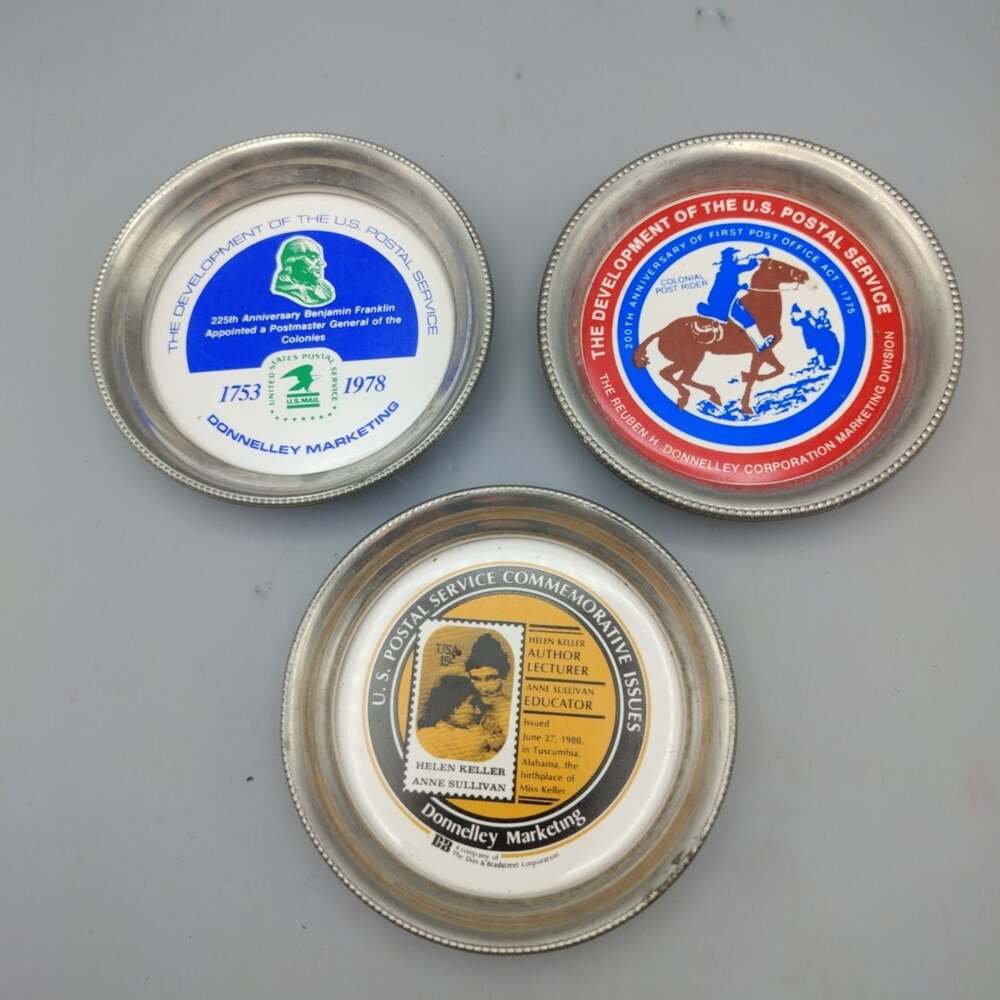 U.S. Postal Service Commemorative LOT 3 PEWTER Coasters Ashtrays